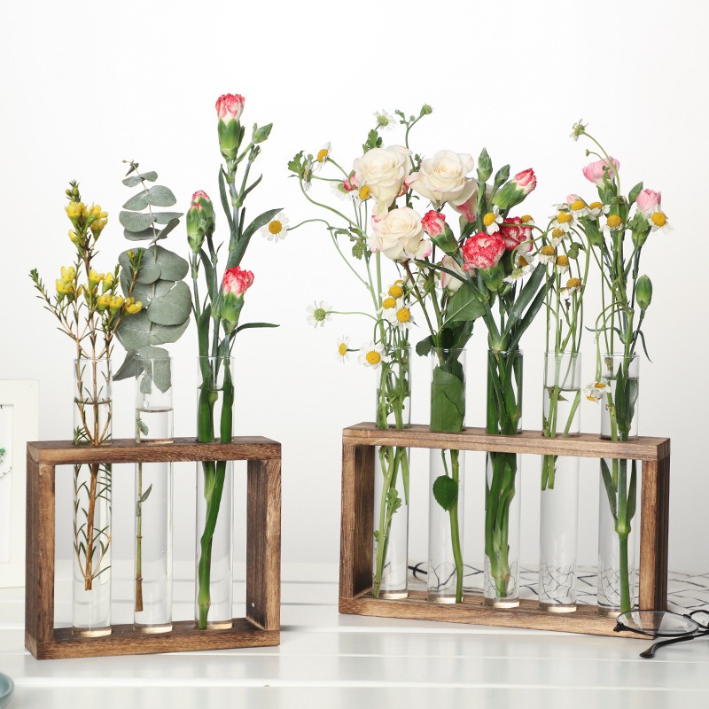Plant Parents - 5-Tube Glass Hydroponic Planter with Wooden